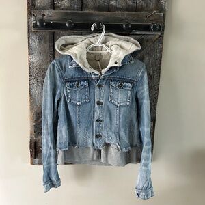 Women's Free People Distressed Jean Jacket w/Grey Hood & Waistband